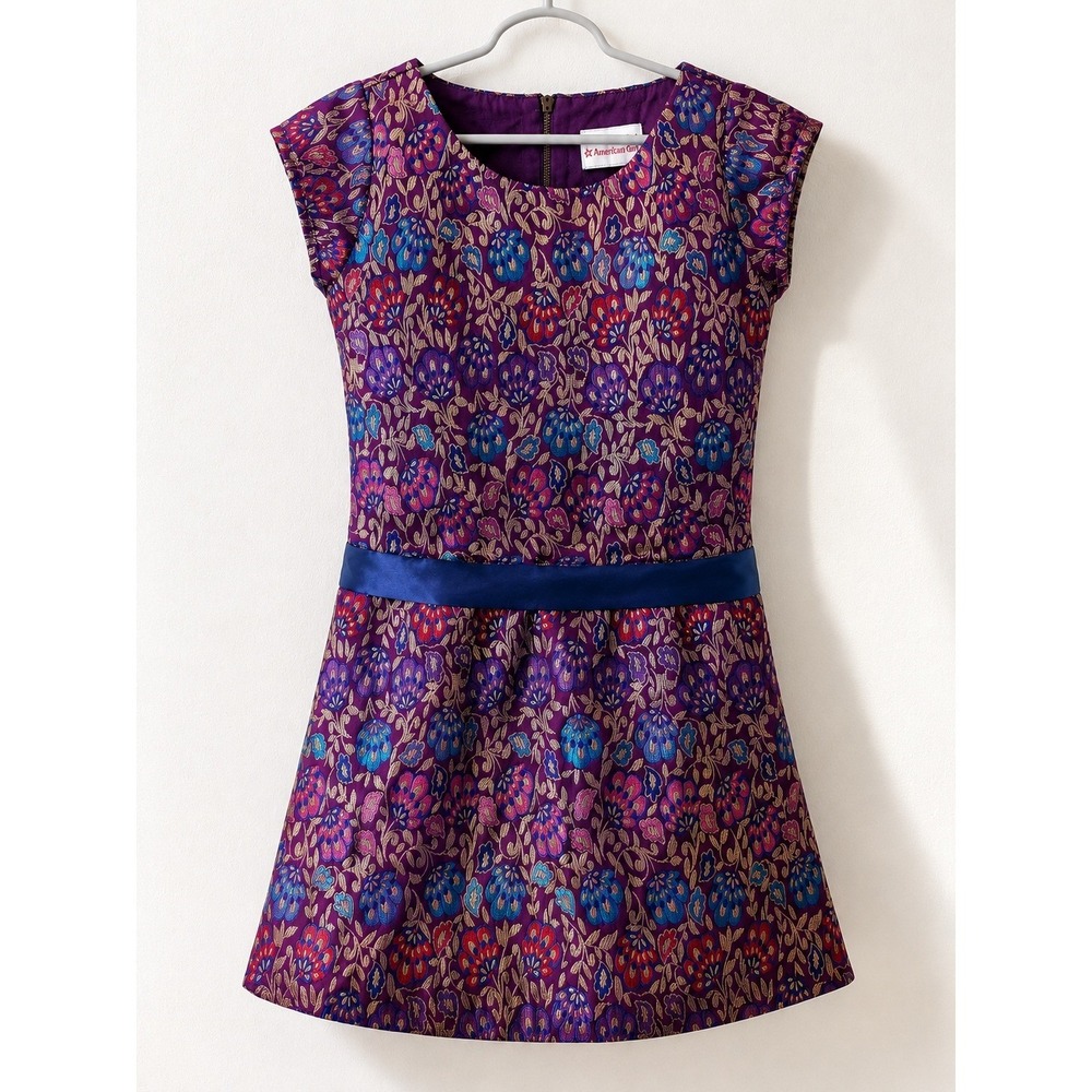 American Girl Brocade Party Dress Kids 7 Purple Excellent Floral Metallic